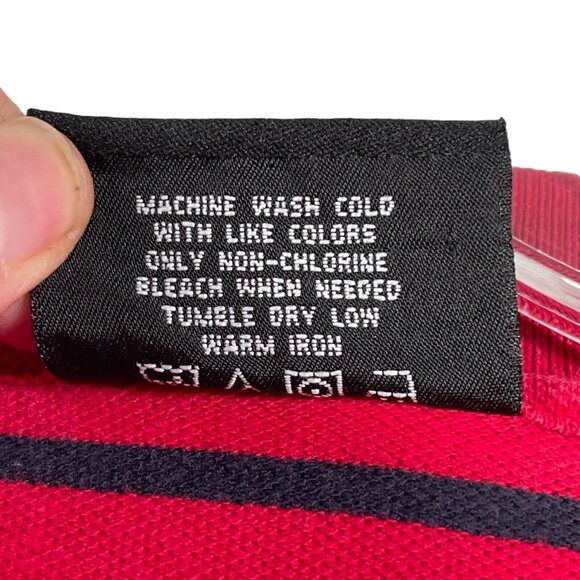 Ralph Lauren Polo Jeans Co Polo Shirt Mens L Red Black Striped Short Sleeve Flag - Picture 7 of 7